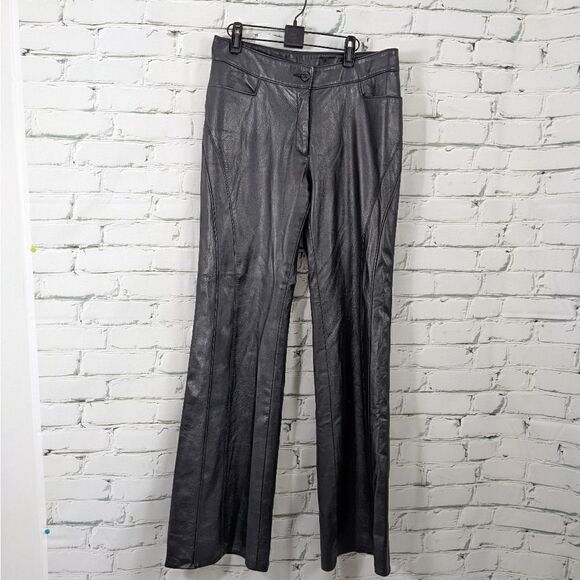 Vintage Black leather flared leg pants cuir Dimitri size 12 - Picture 2 of 9